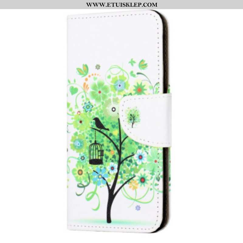 Skórzany Futerał do iPhone 15 Drzewo Z Zielonymi Liśćmi